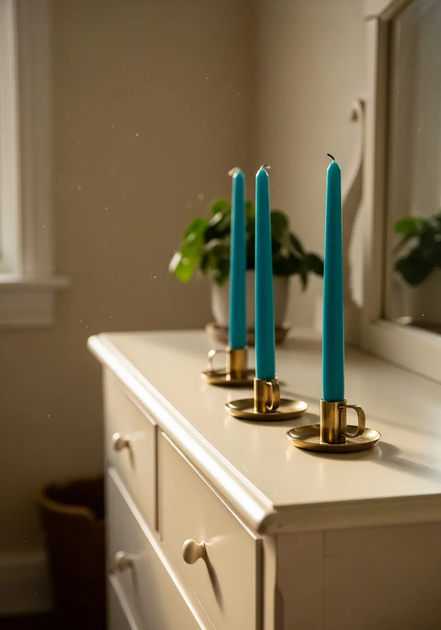 42. Teal Blue Taper Candles