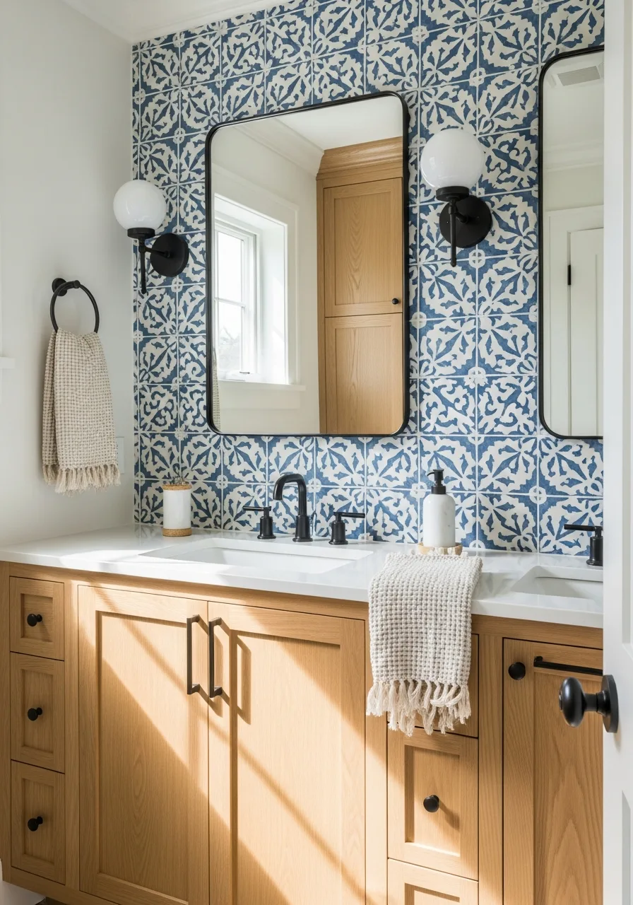 26. Blue Patterned Tile Backsplash