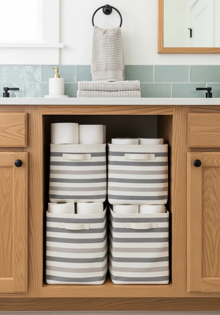 44. Striped Canvas Storage Bins