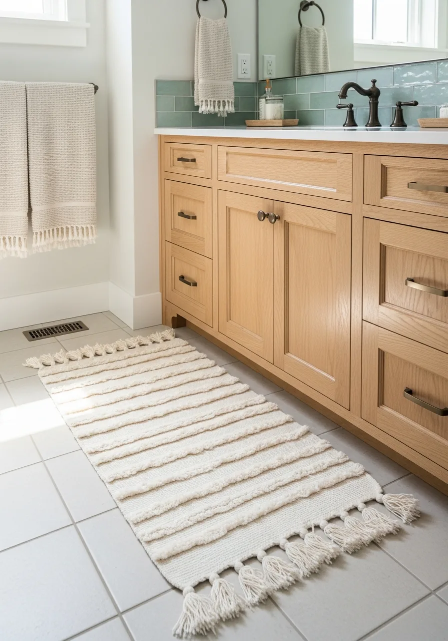 50. Tasseled Cream Bath Rugs