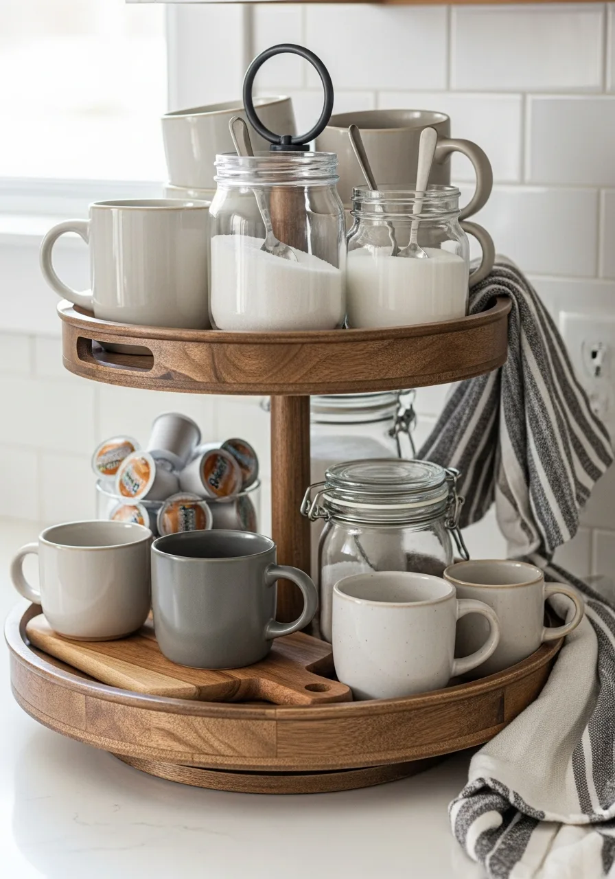 1. Tiered Tray Coffee Station