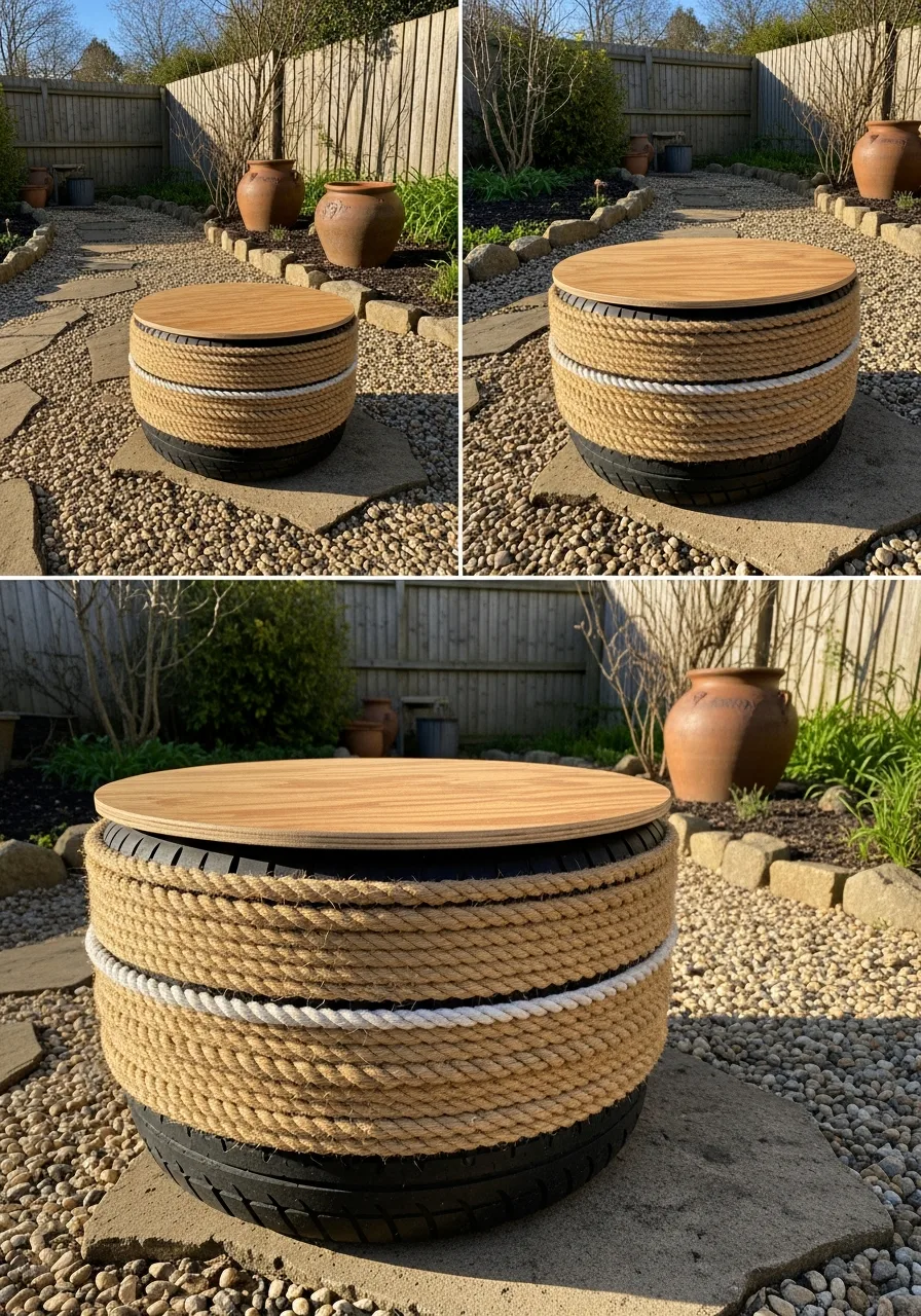 19. Rope Wrapped Tire Ottoman