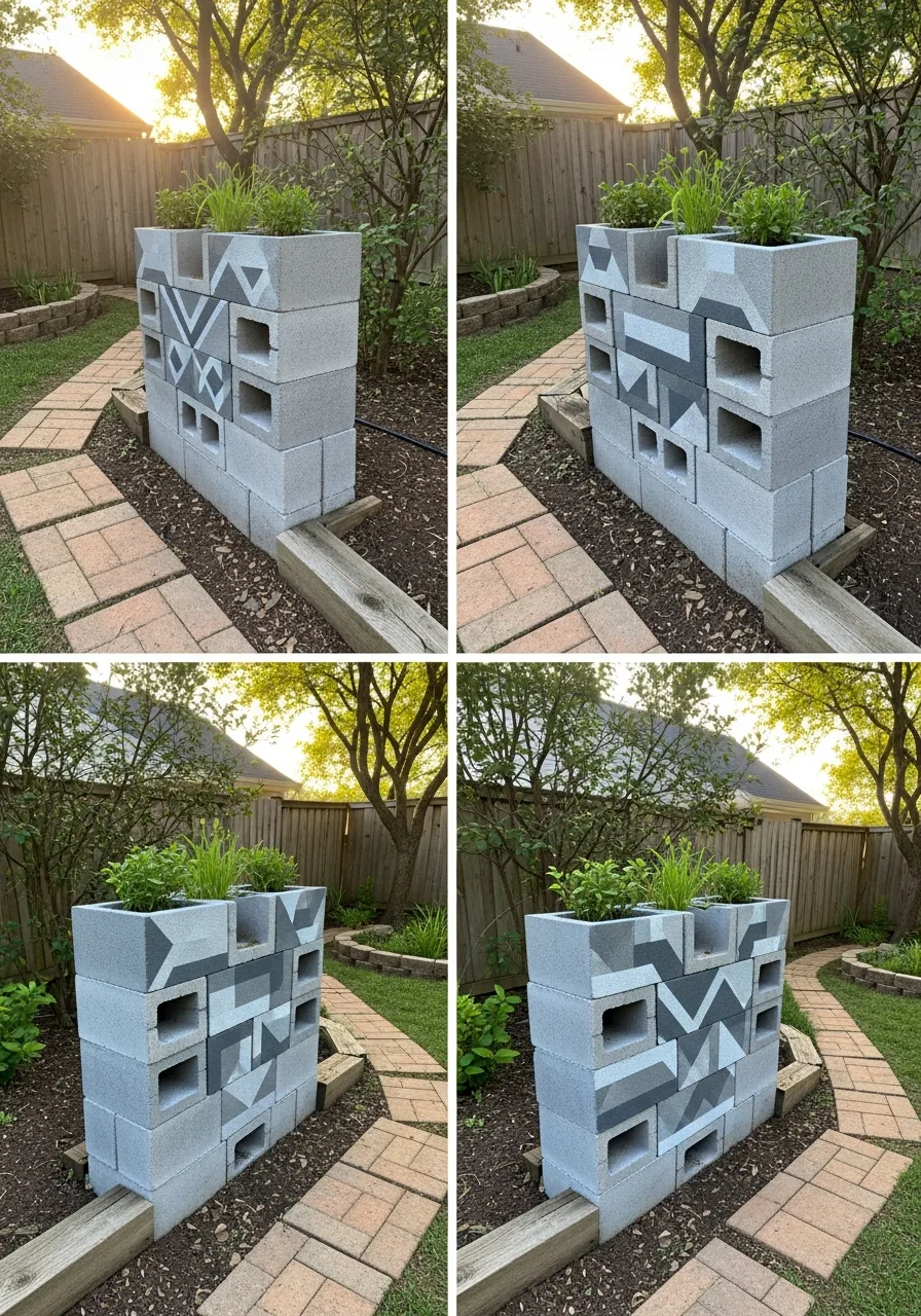 2. Painted Cinder Block Planters
