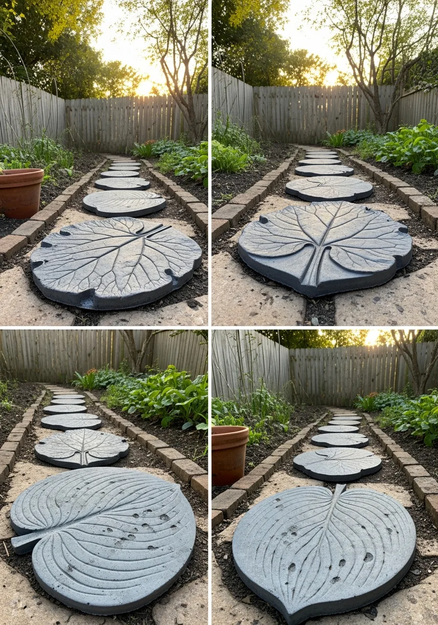 20. Concrete Leaf Stepping Stones
