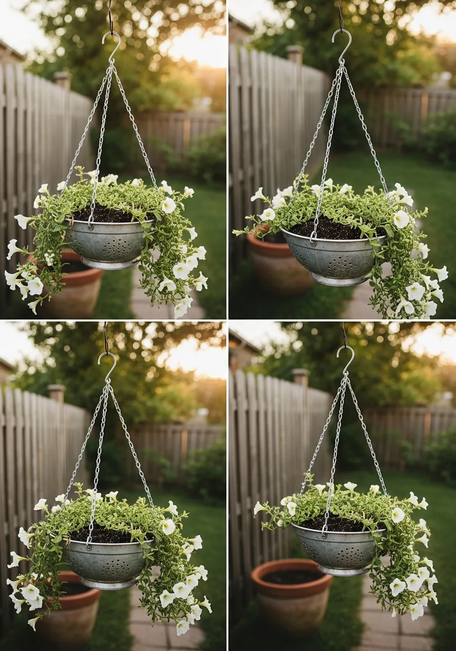 25. Colander Hanging Flower Baskets