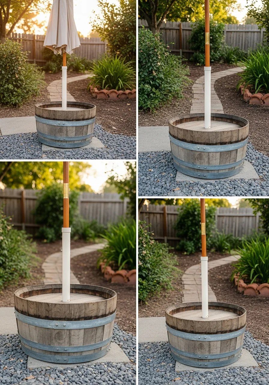28. Wine Barrel Umbrella Stand