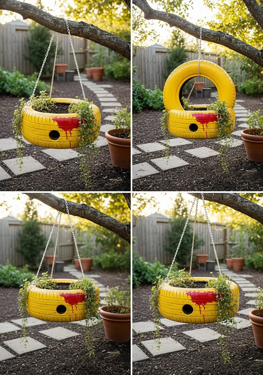 5. Tire Swing Planter