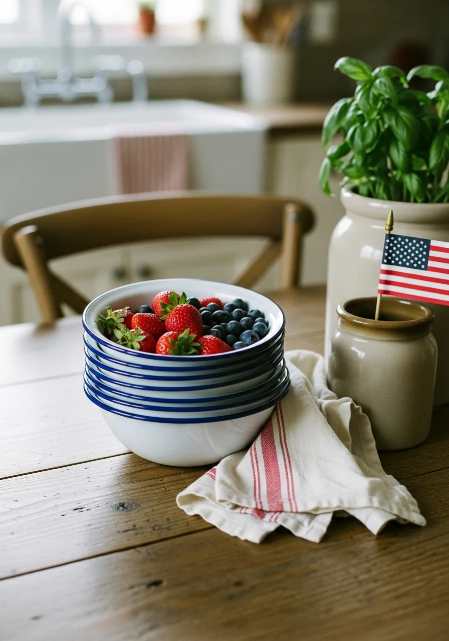 18. White Enamelware Bowls