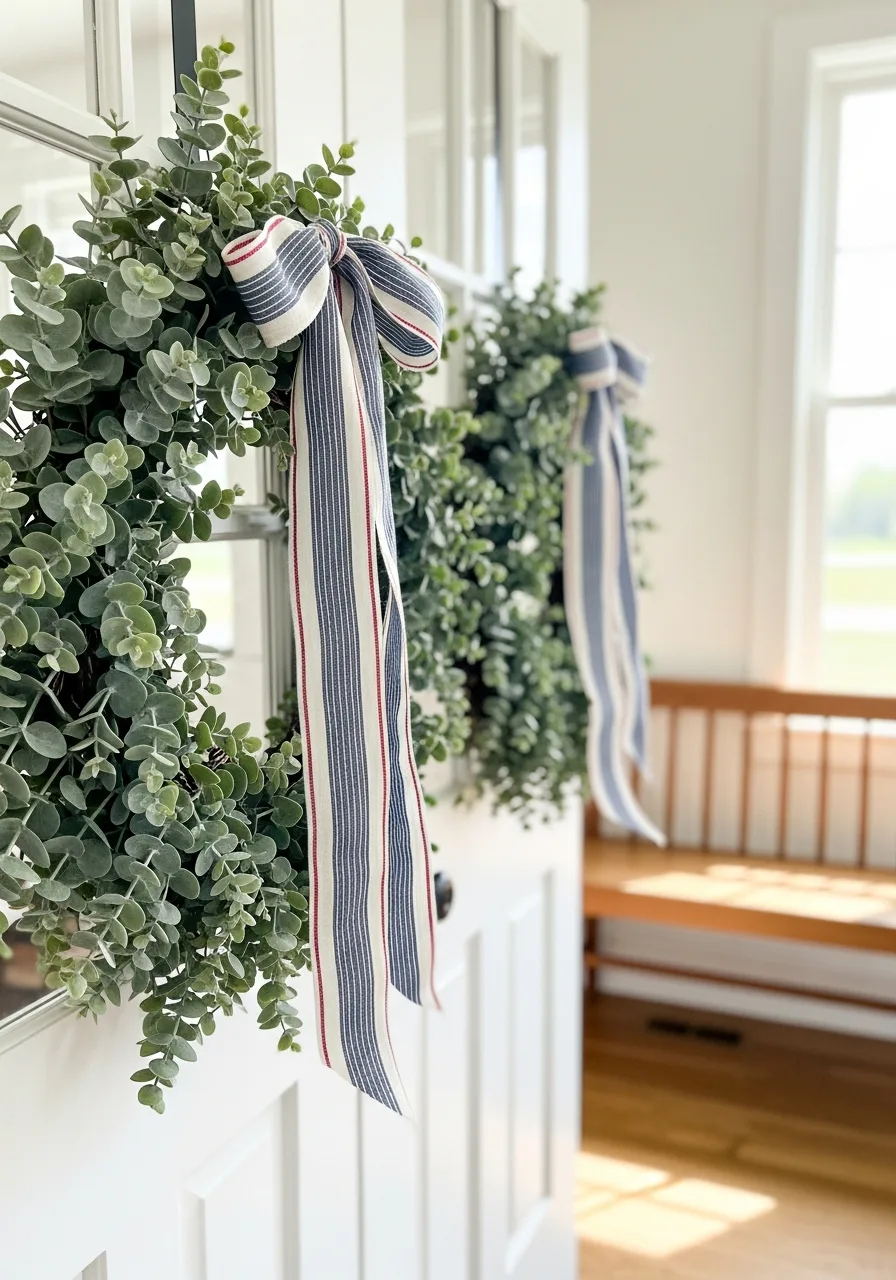 23. Eucalyptus Wreaths With Ribbons