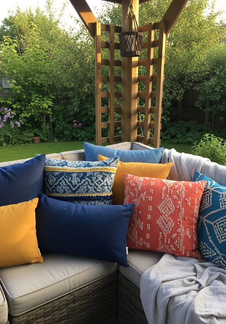 9. Colorful Outdoor Throw Pillows