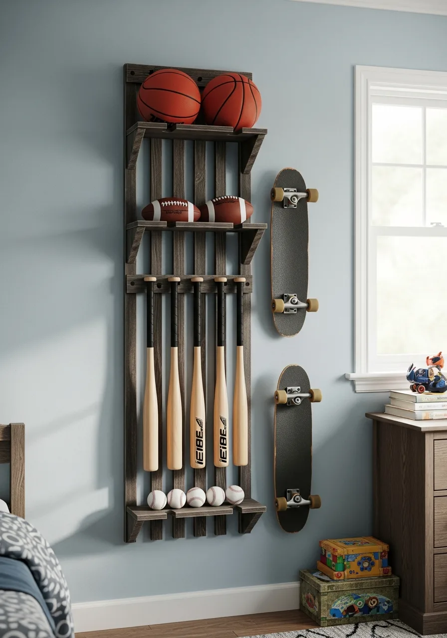 40. Wall Mounted Sports Rack