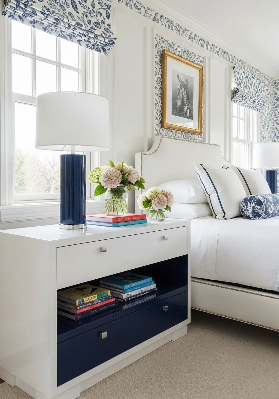 20. Glossy Lacquer Bedside Tables