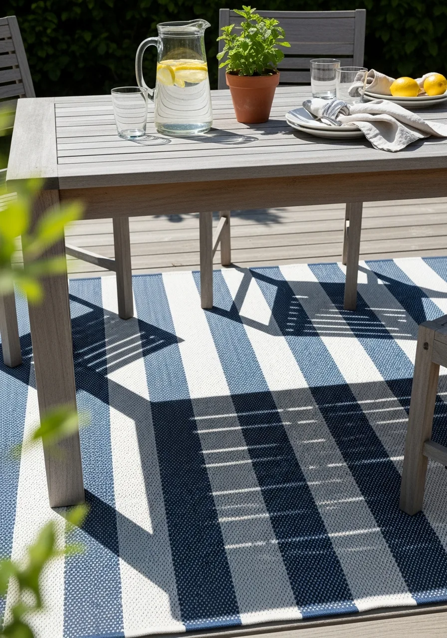 14. Striped Blue Outdoor Rugs