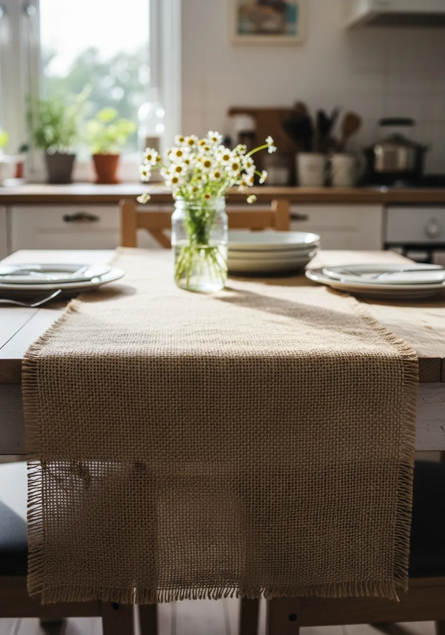 17. Neutral Burlap Table Runners