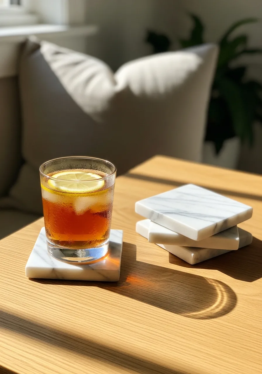 44. White Marble Drink Coasters