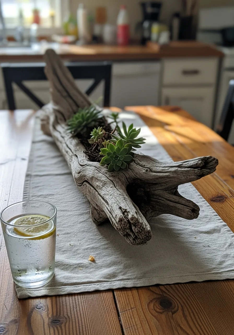 7. Natural Driftwood Centerpiece