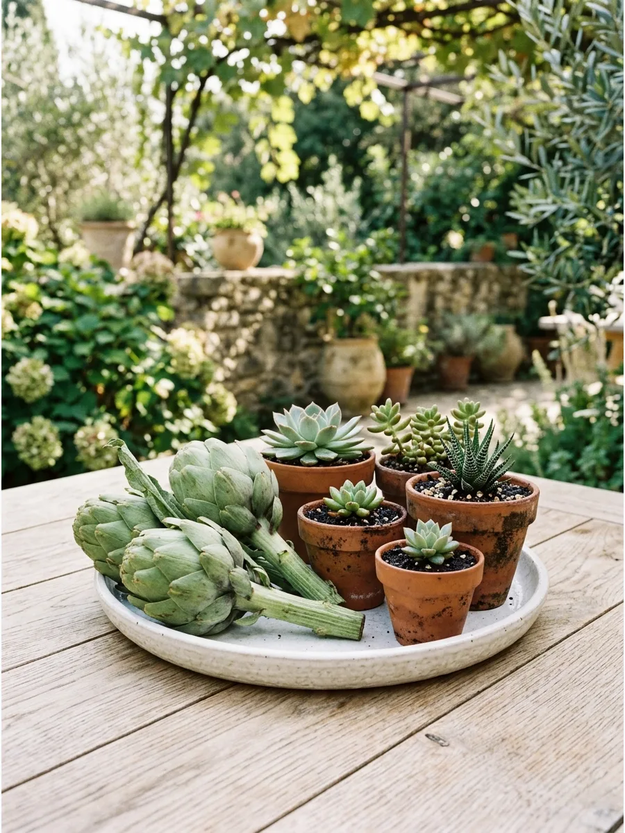 15. Artichoke and Succulent Mix