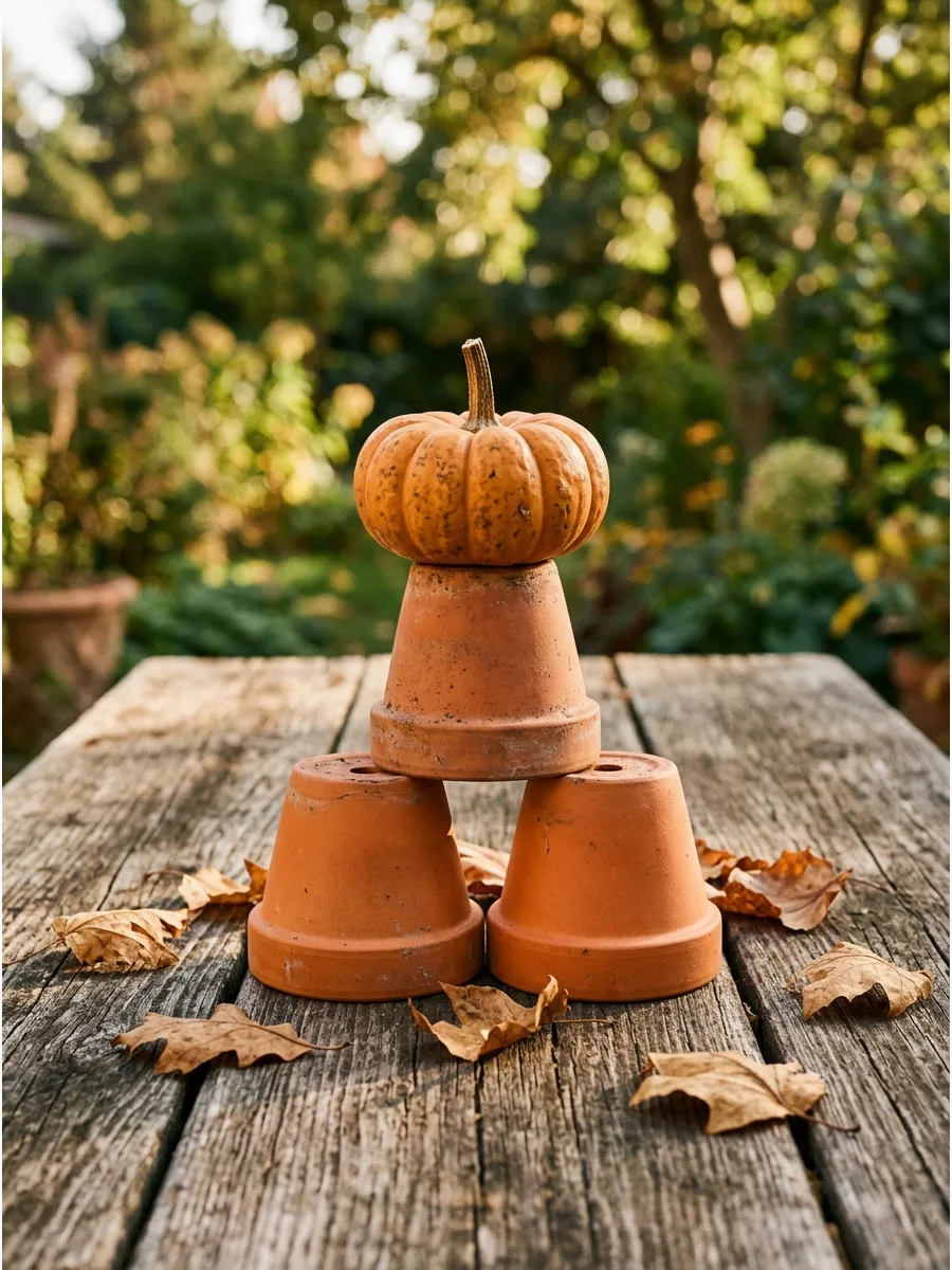 30. Terracotta Pot Pumpkin Stack