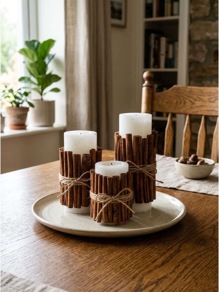 4. Cinnamon Stick Pillar Candles