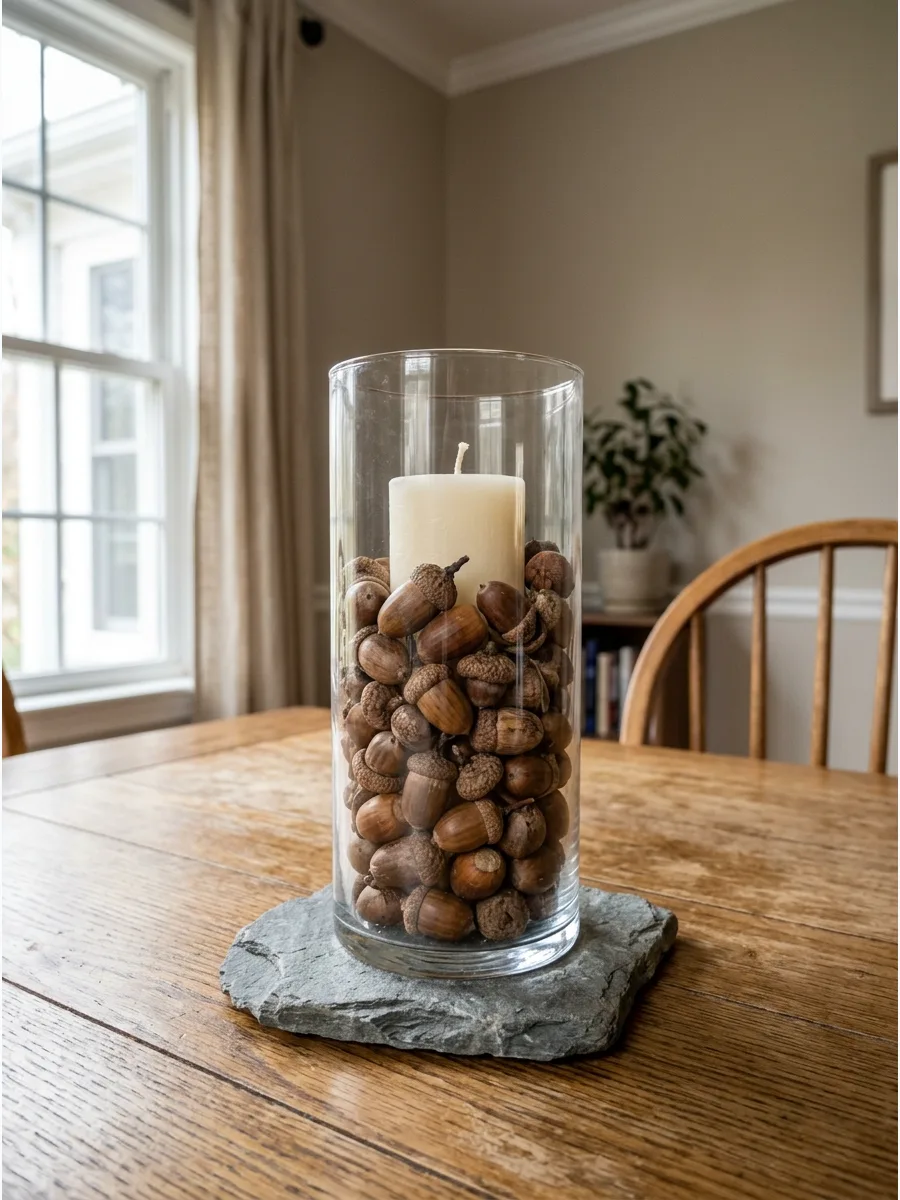 5. Acorn Filled Glass Hurricanes