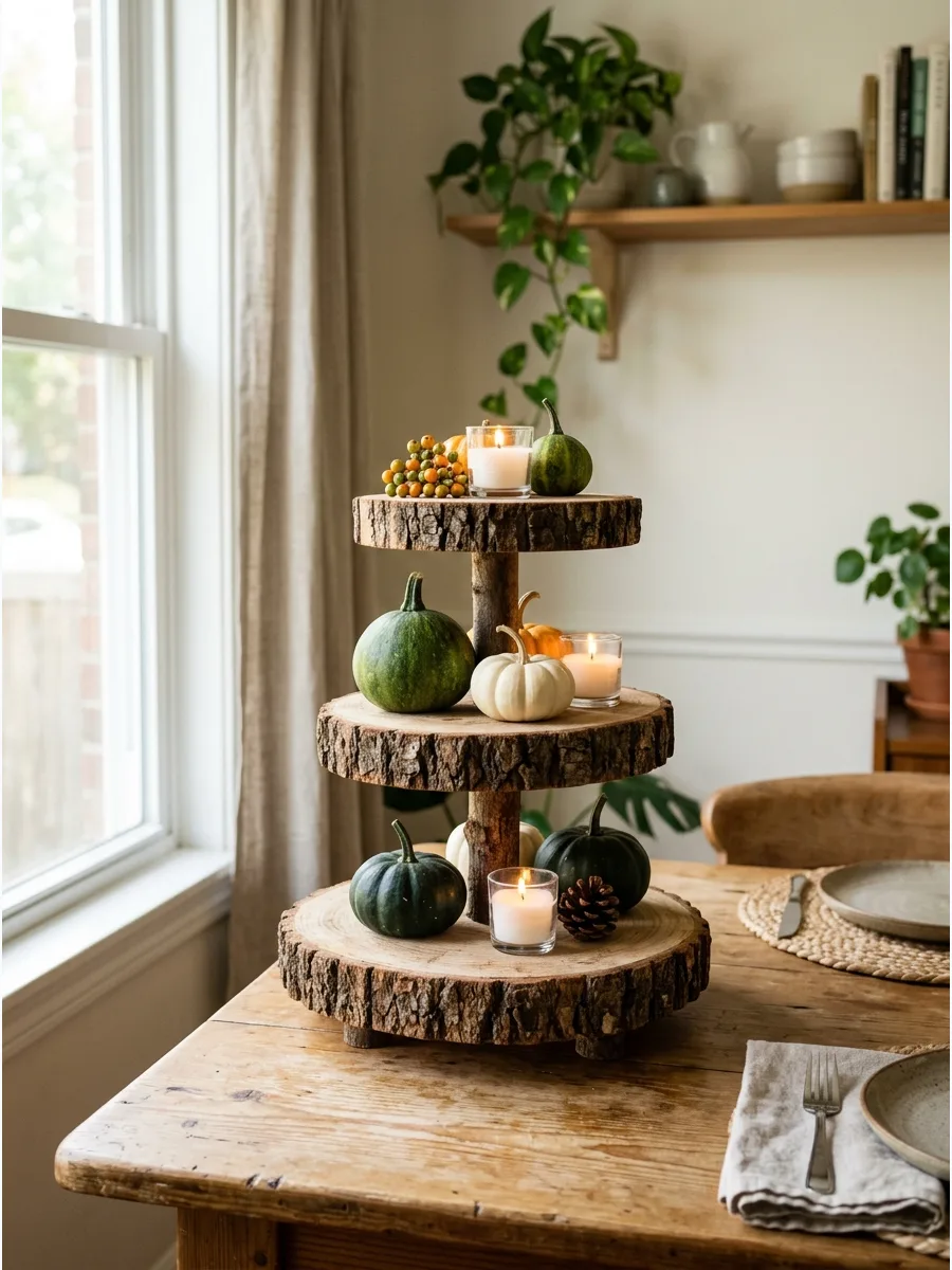 6. Wood Slice Tiered Stand