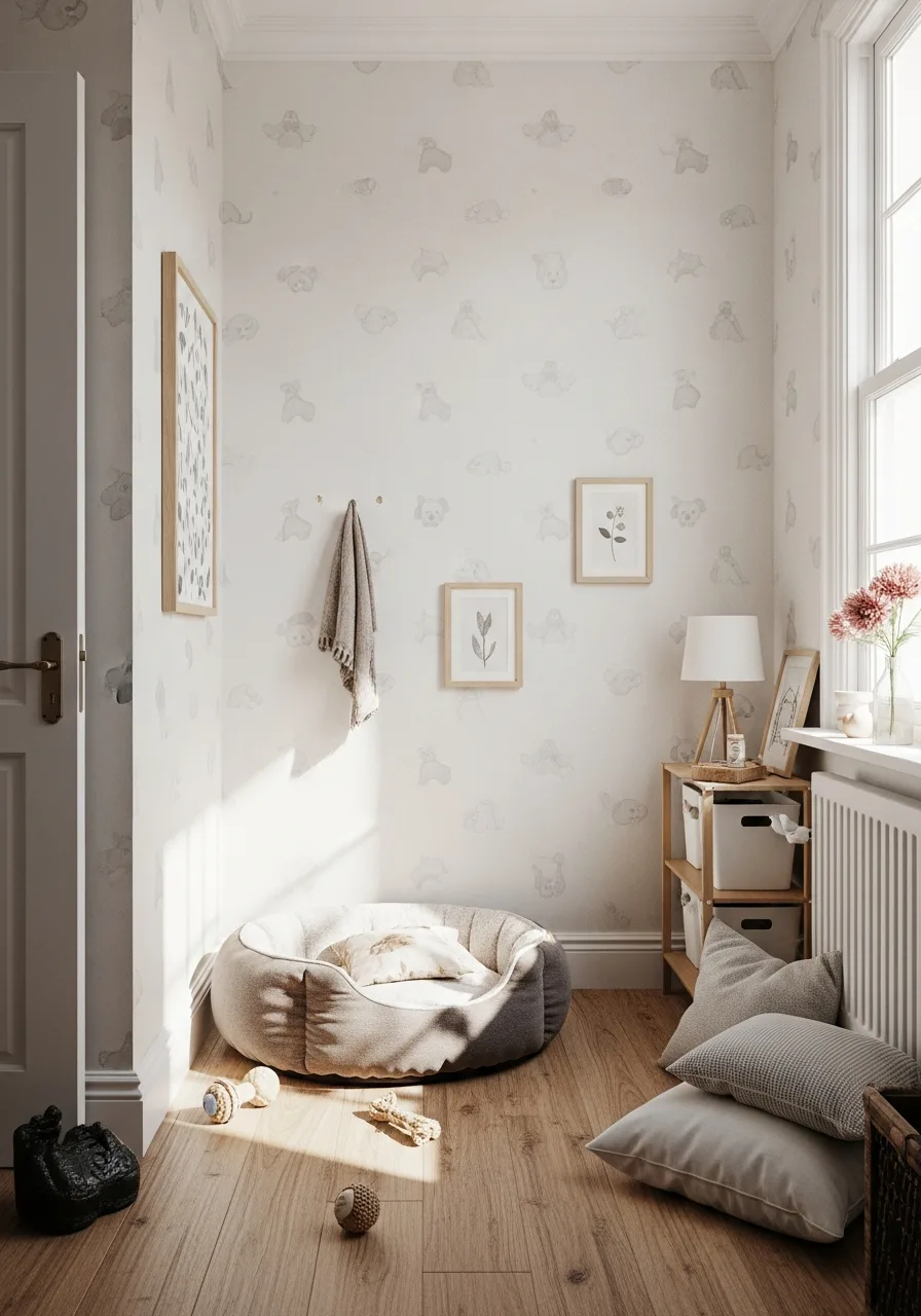 30. Dog Room With Wallpaper