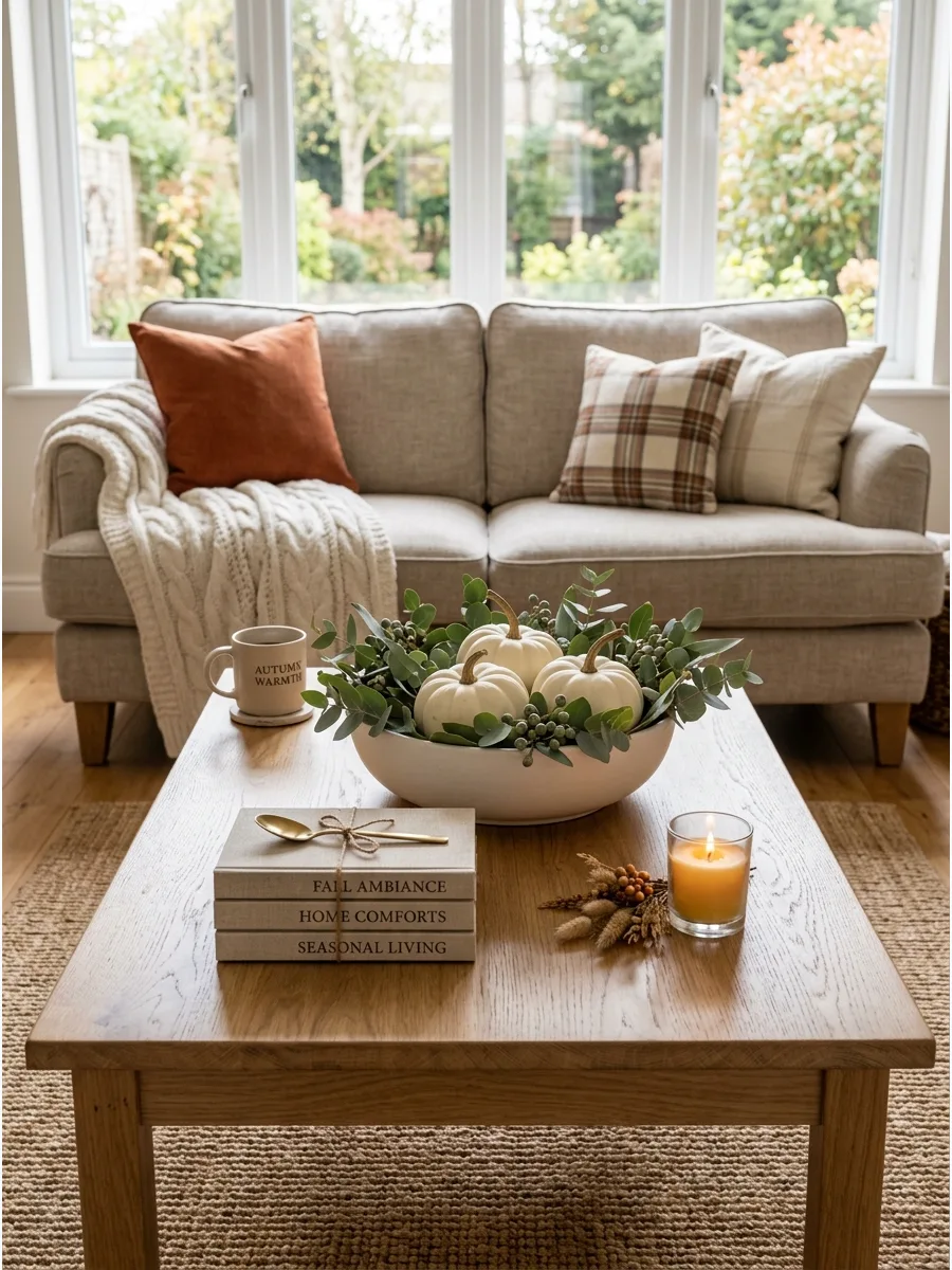 11. White Pumpkin and Eucalyptus Display