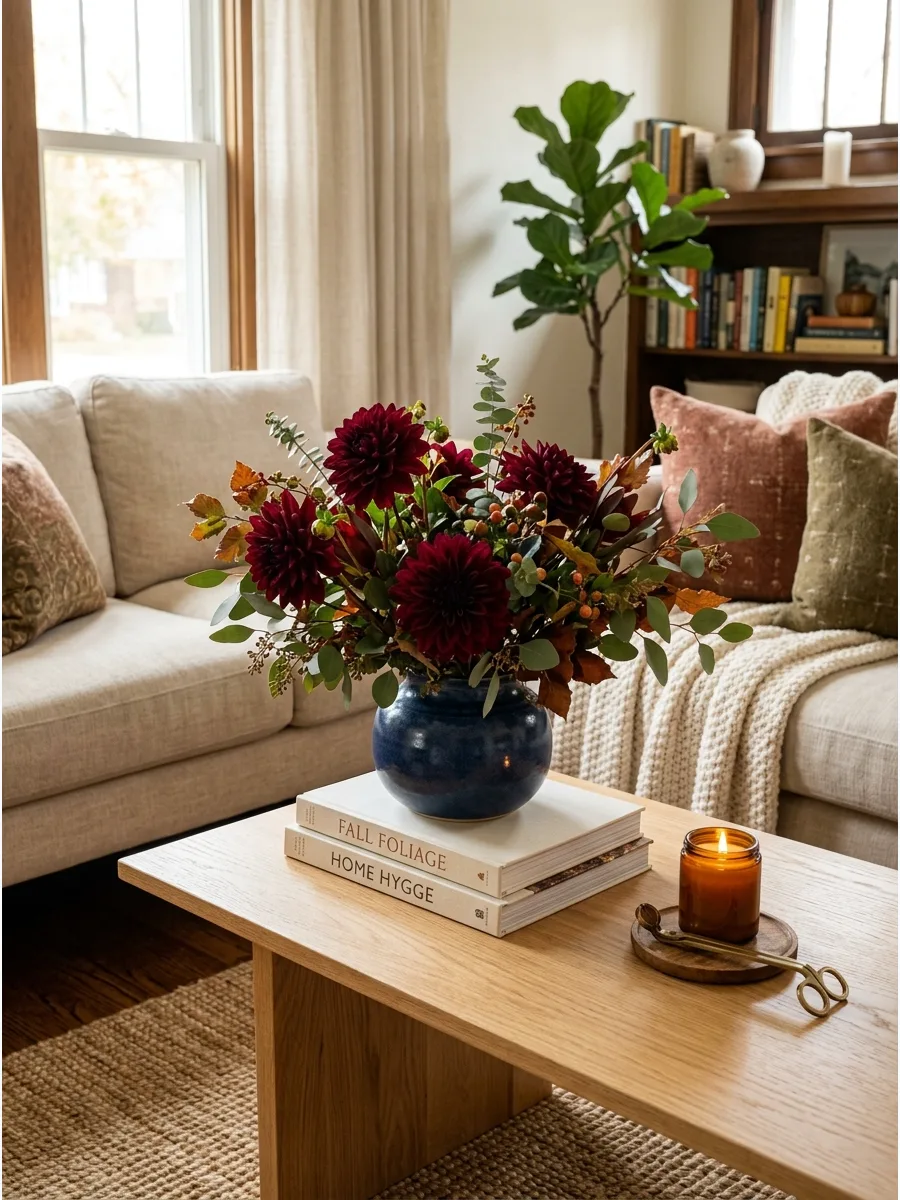 12. Burgundy Floral Coffee Table