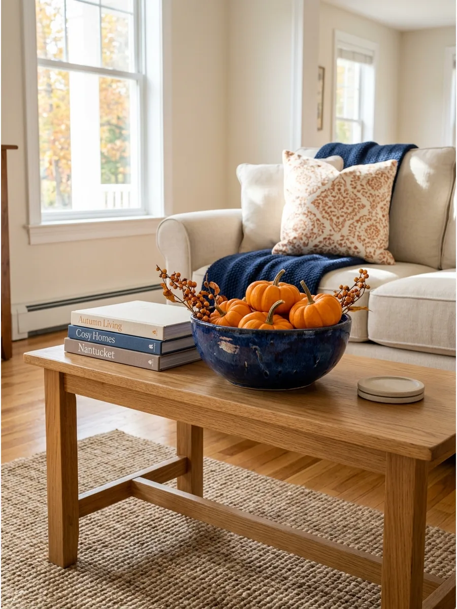 20. Blue and Orange Fall Display