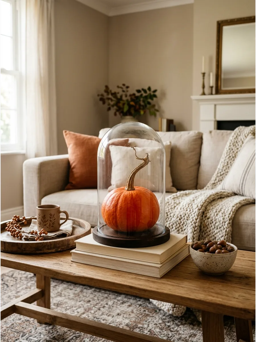 23. Glass Cloche With a Mini Pumpkin