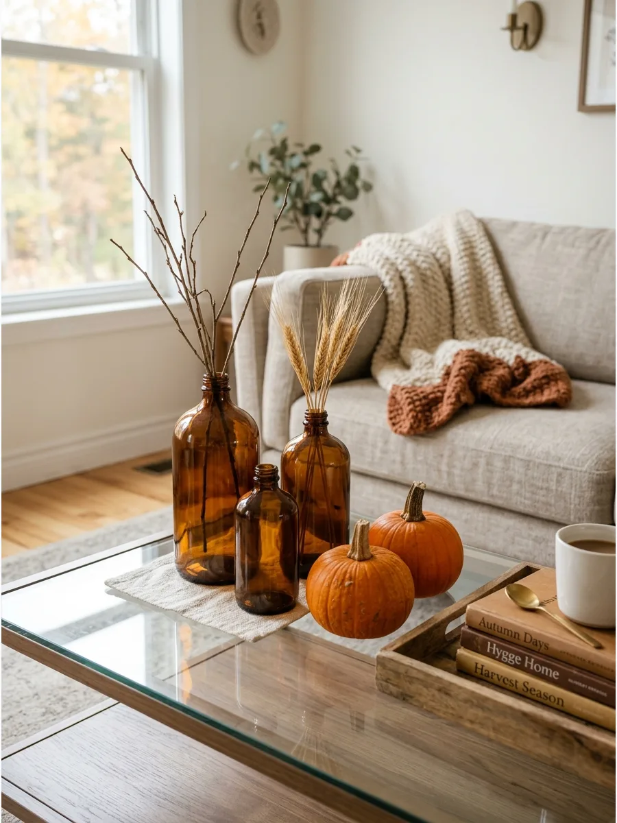 3. Orange Pumpkin and Amber Glass Display