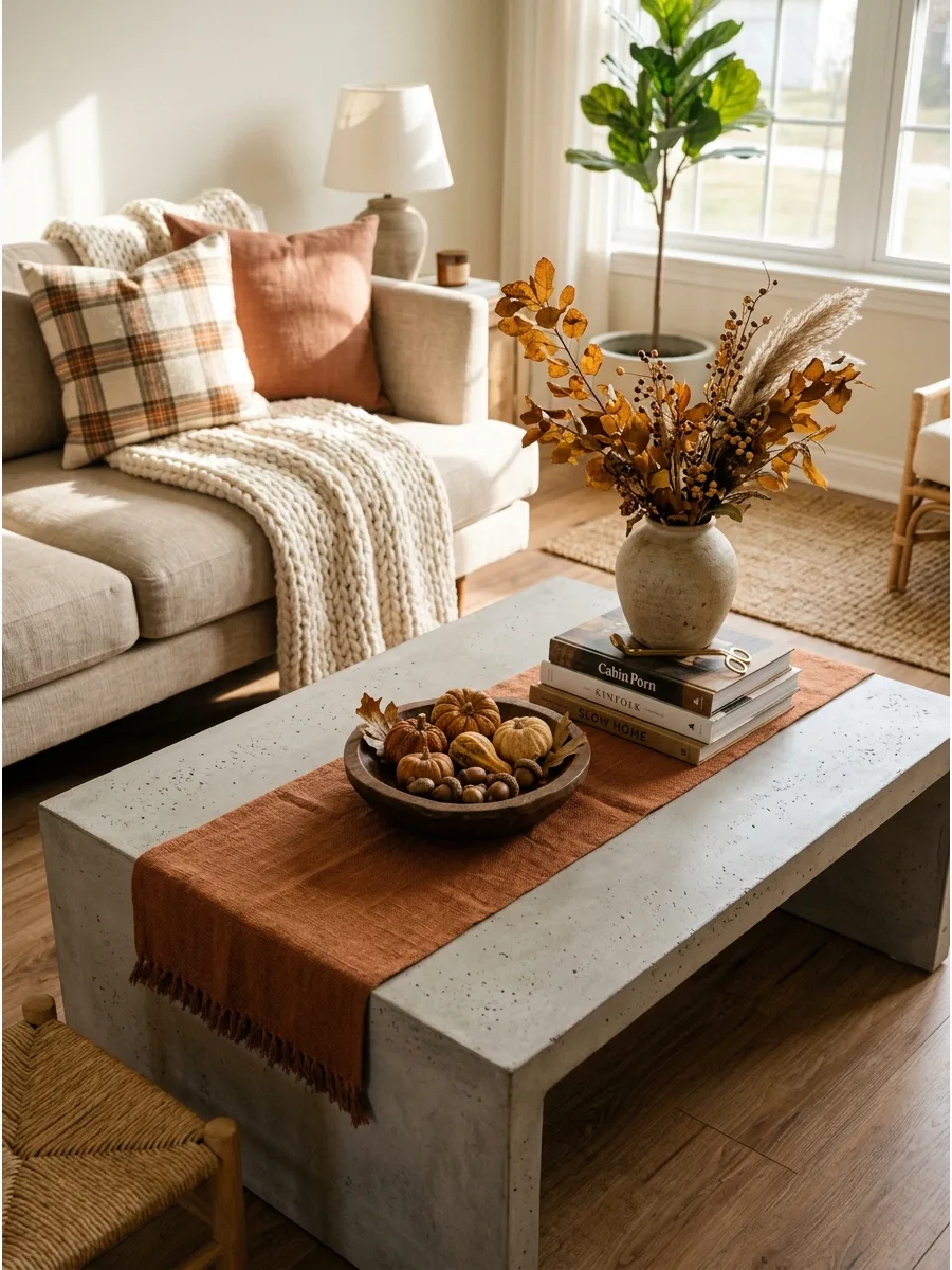 36. Linen Runner on a Coffee Table