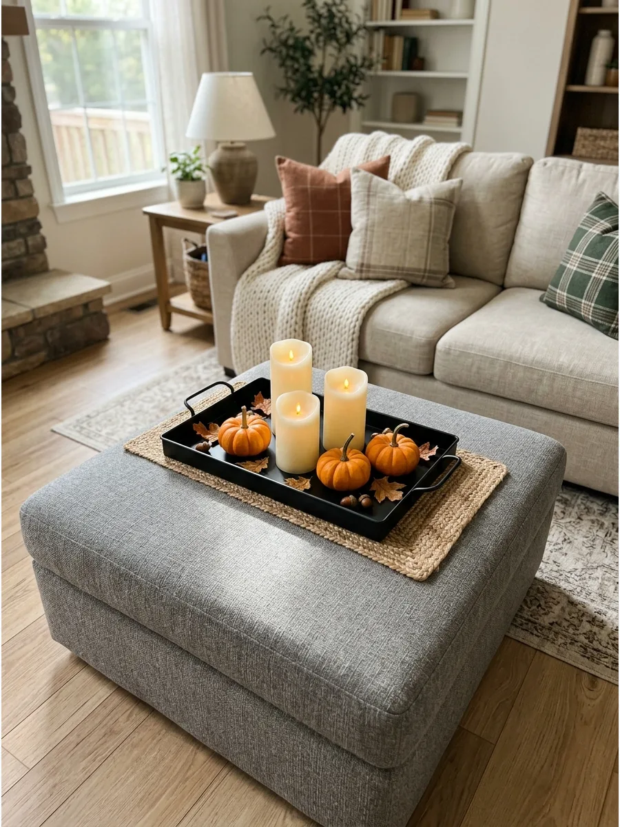 8. Candle and Pumpkin Tray
