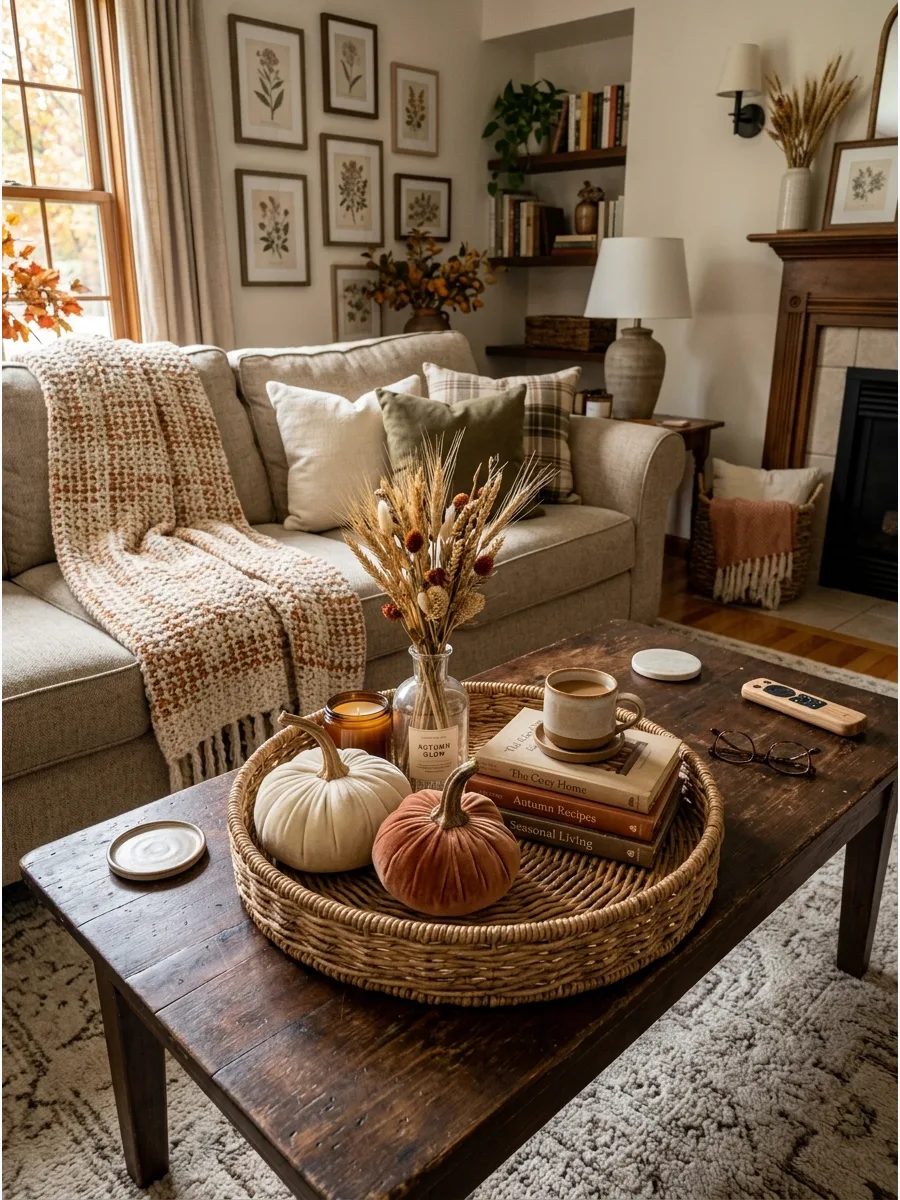 9. Woven Tray Fall Centerpiece