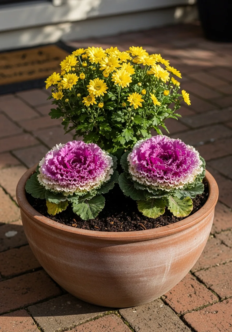 53. Decorate With Mums and Kale