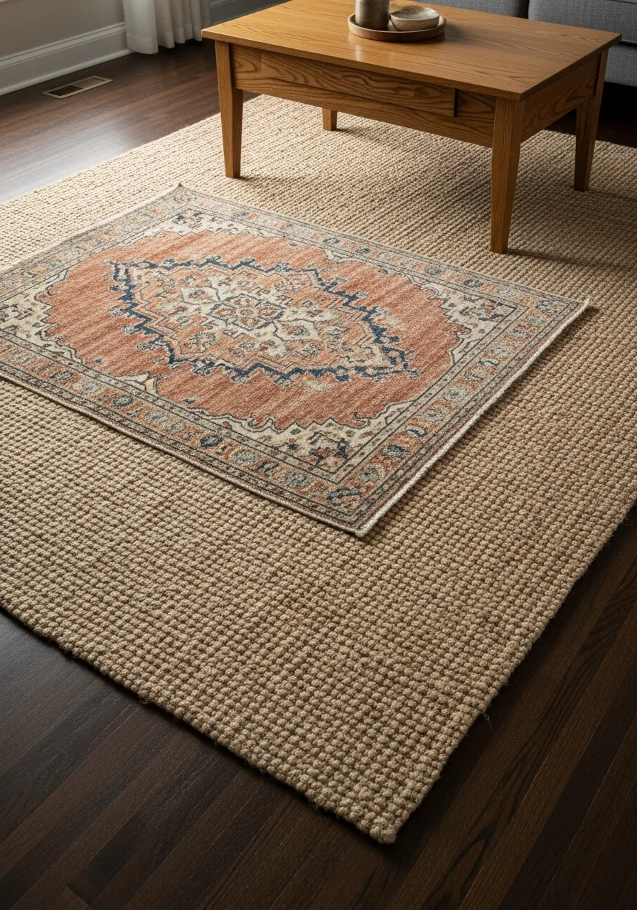 8. Layered Living Room Rugs