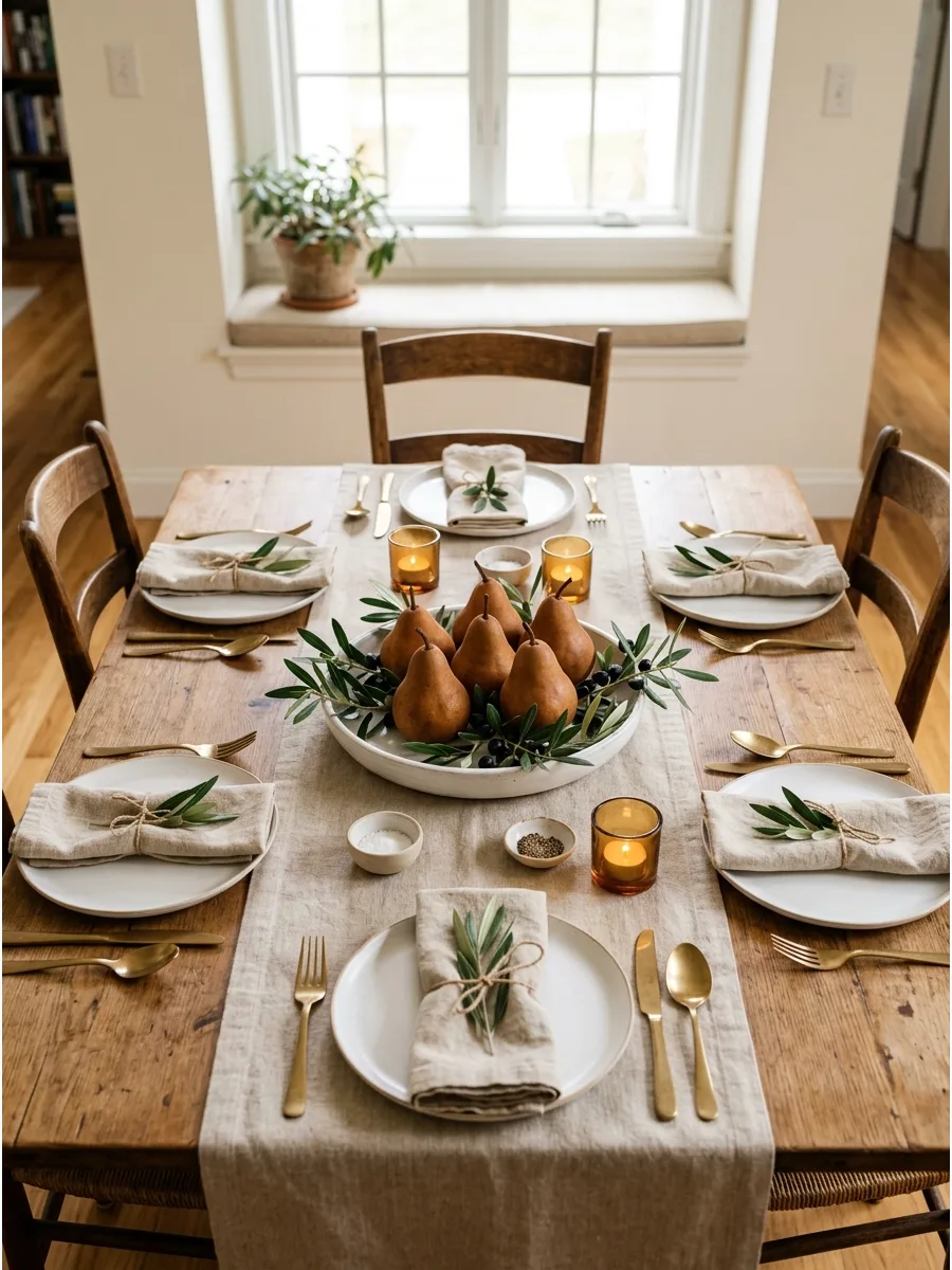12. Pear and Olive Branch Centerpiece
