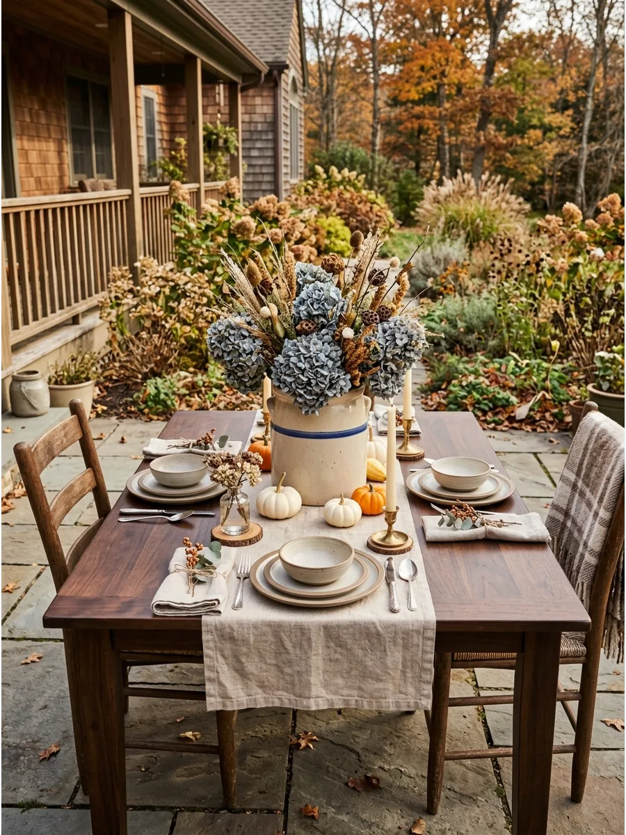 17. Stoneware Crock Centerpiece