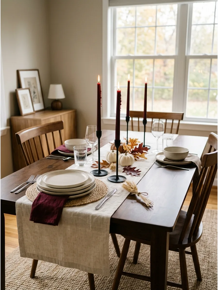 24. Burgundy and Cream Dining Table