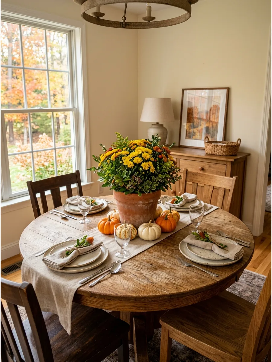 3. Mums and Mini Pumpkin Tablescape