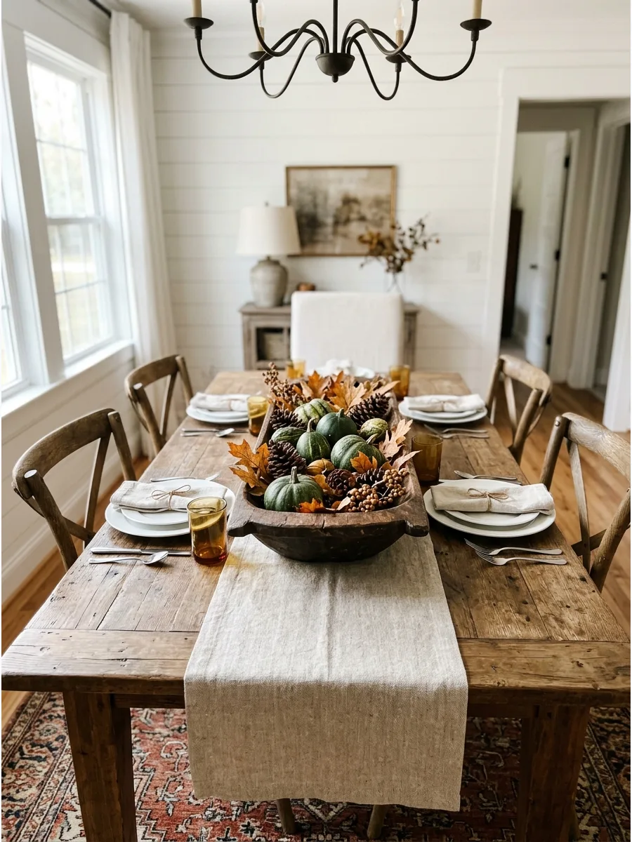 4. Rustic Wooden Dough Bowl Centerpiece