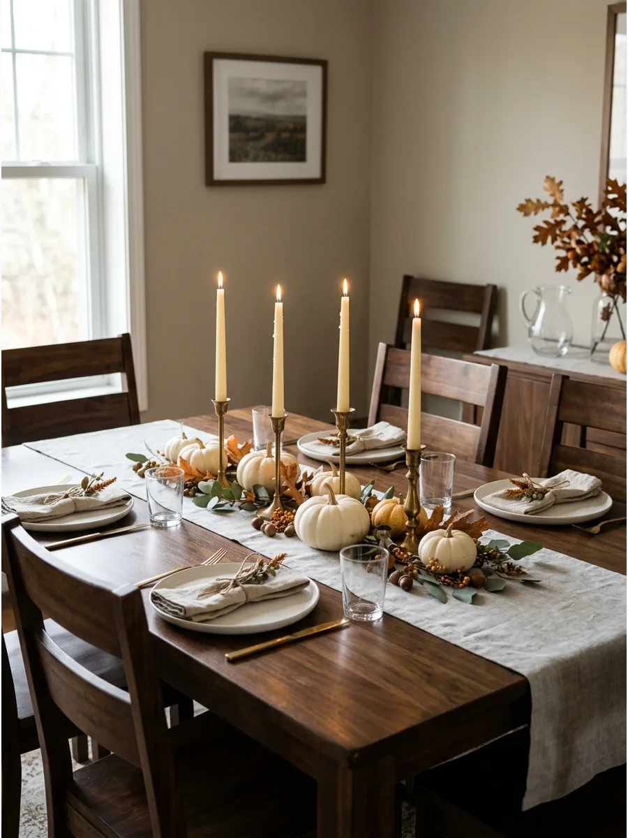 5. Pumpkin and Taper Candle Centerpiece