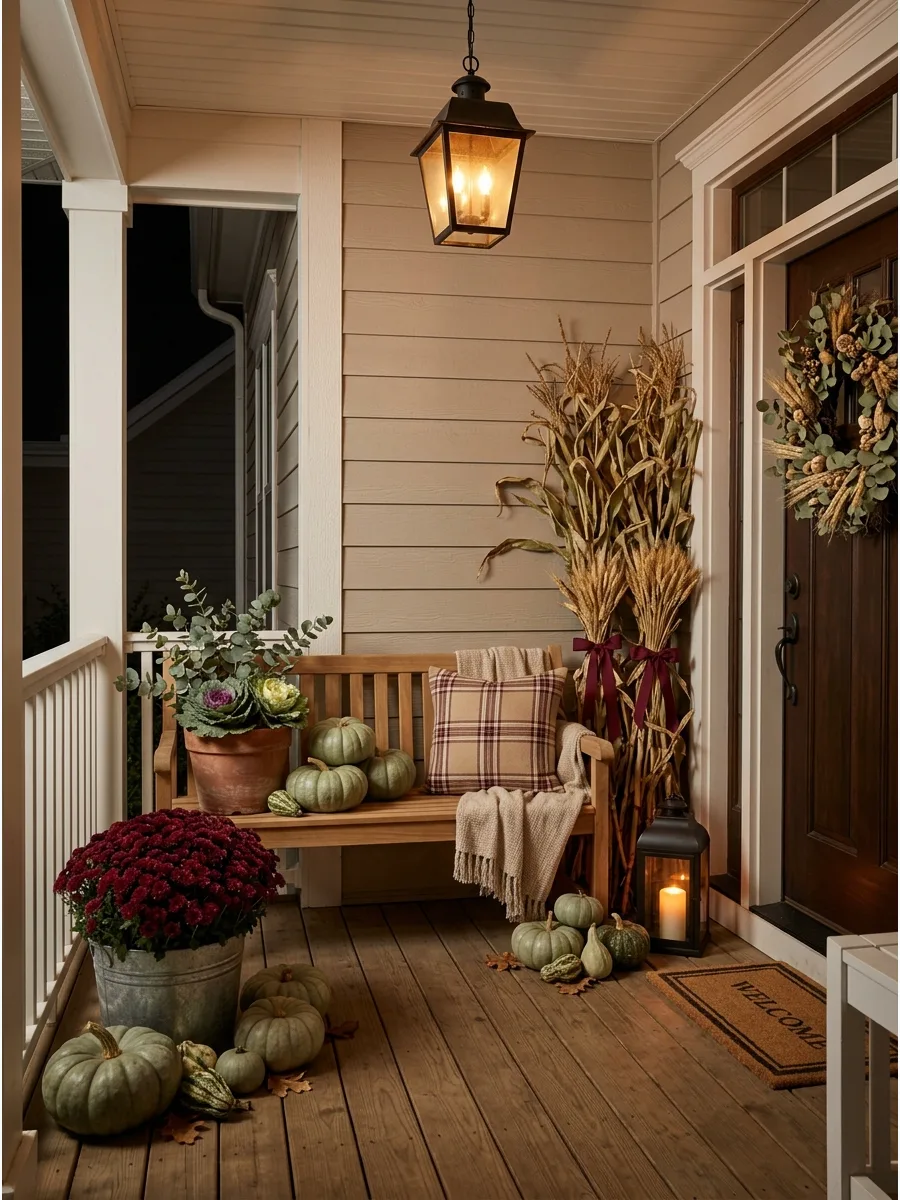 10. Green and Neutral Fall Porch