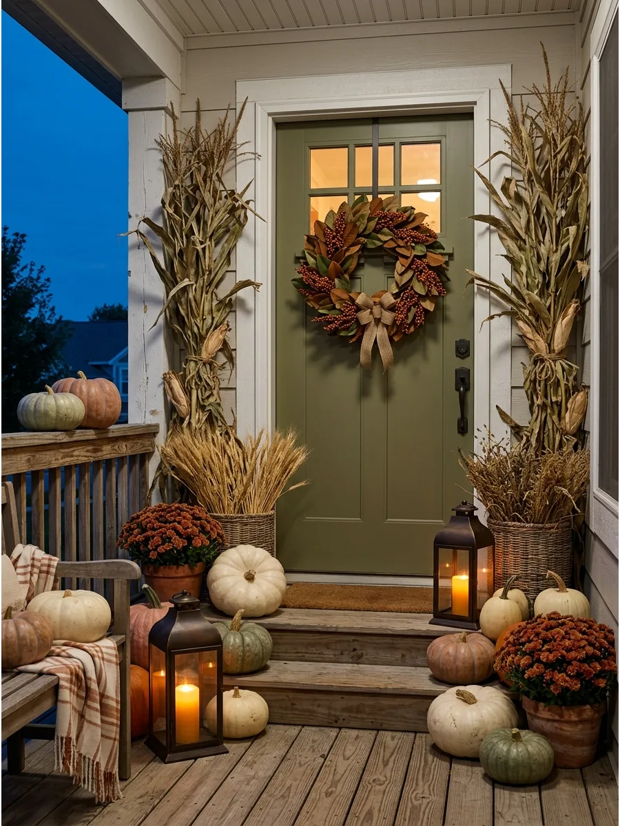 15. Green Front Door Fall Decor