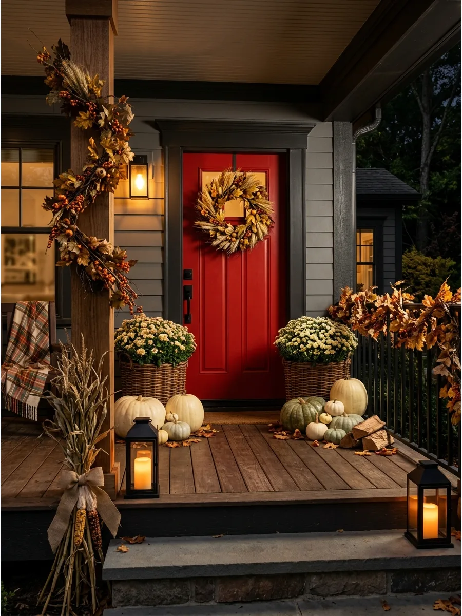 16. Red Front Door Autumn Porch