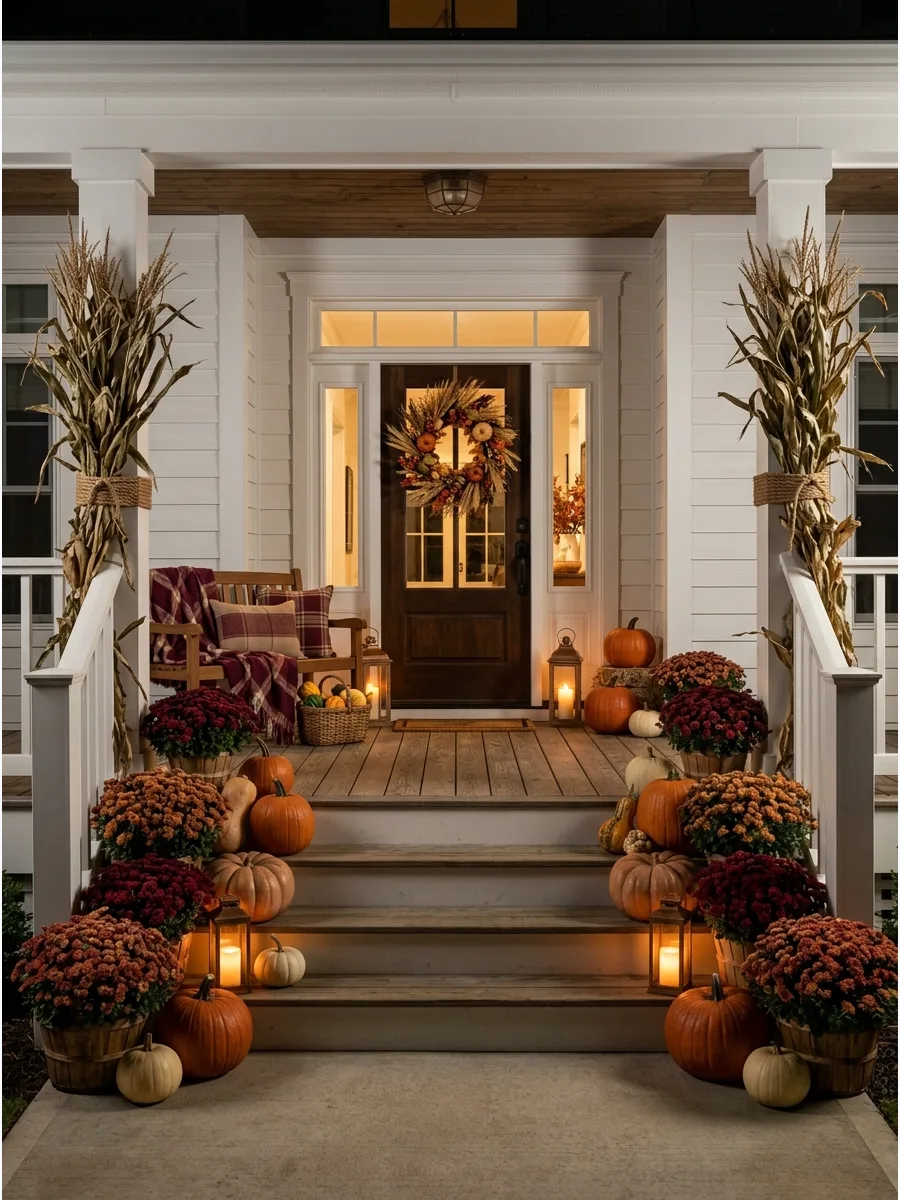 20. Large Front Porch Pumpkin Display