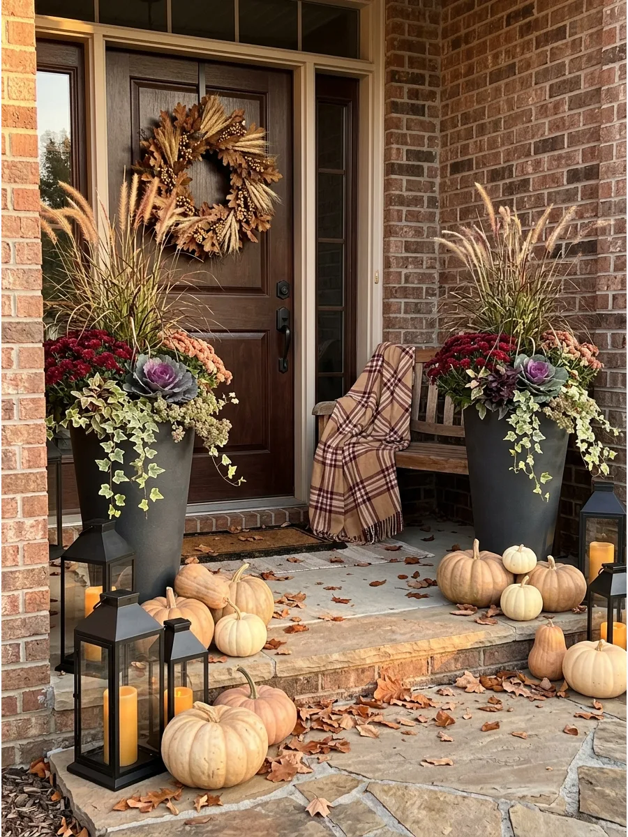 30. Matching Fall Porch Urns