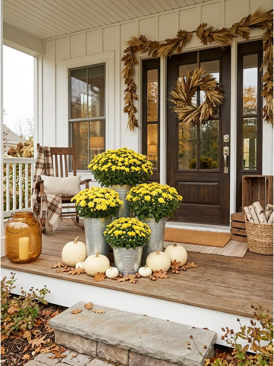 31. Galvanized Bucket Mum Display