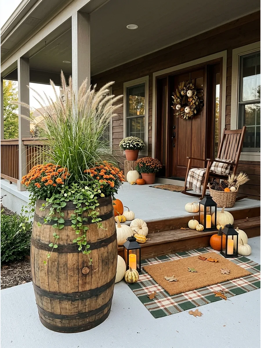 33. Whiskey Barrel Porch Planters