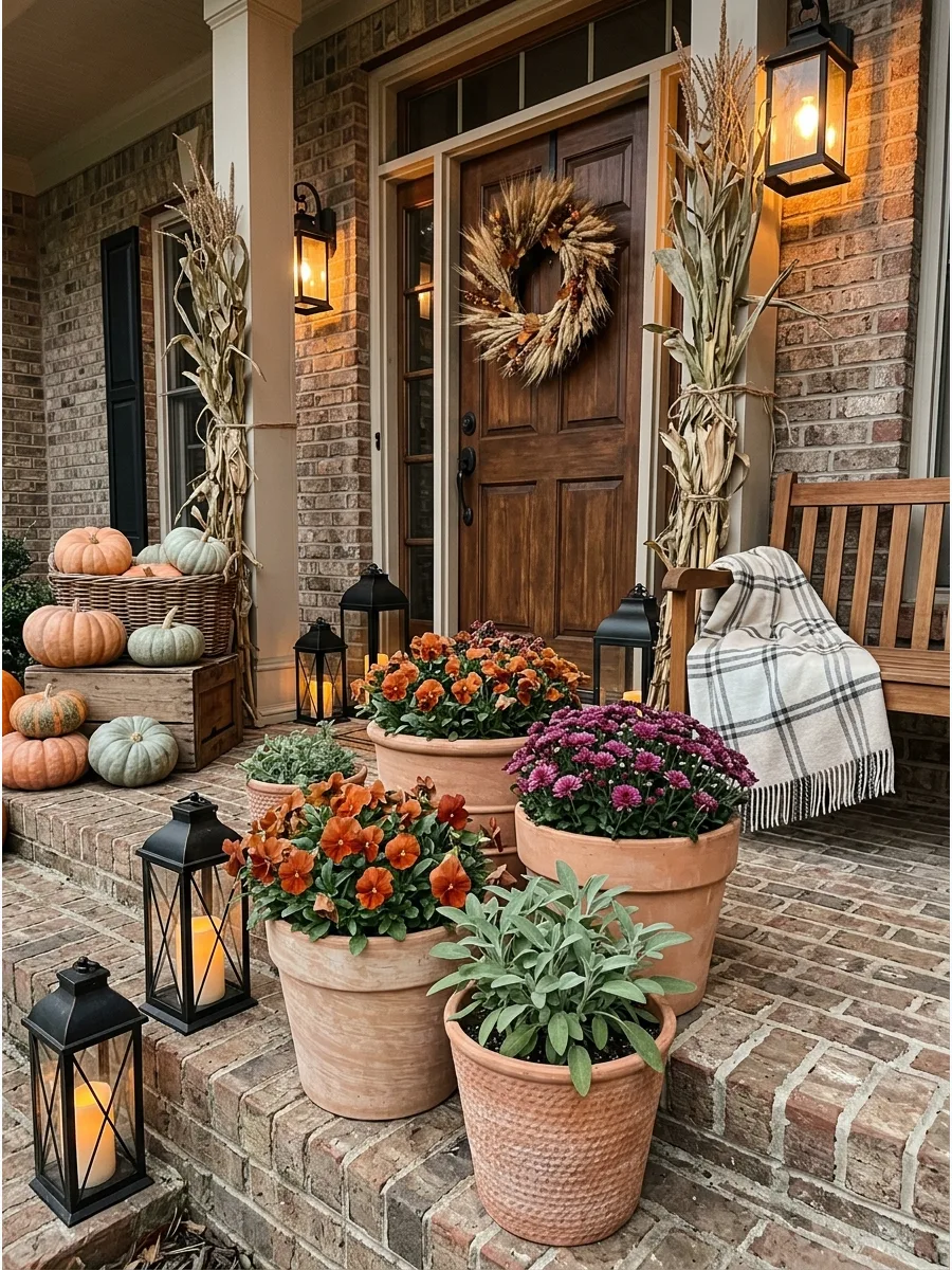 34. Terracotta Pot Fall Porch